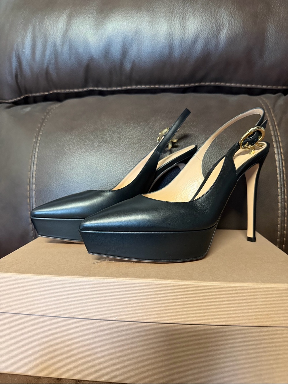 Gianvito Rossi Dasha Black Leather Slingback Platform Stilettos